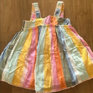 Tahari Multicolor Striped Dress with Pom-Pom Straps